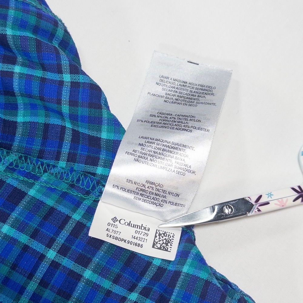 Columbia Omni Shade Plaid Vent Womens Long Sleeve Blue Green M Gorpcore Outdoor - Picture 12 of 16